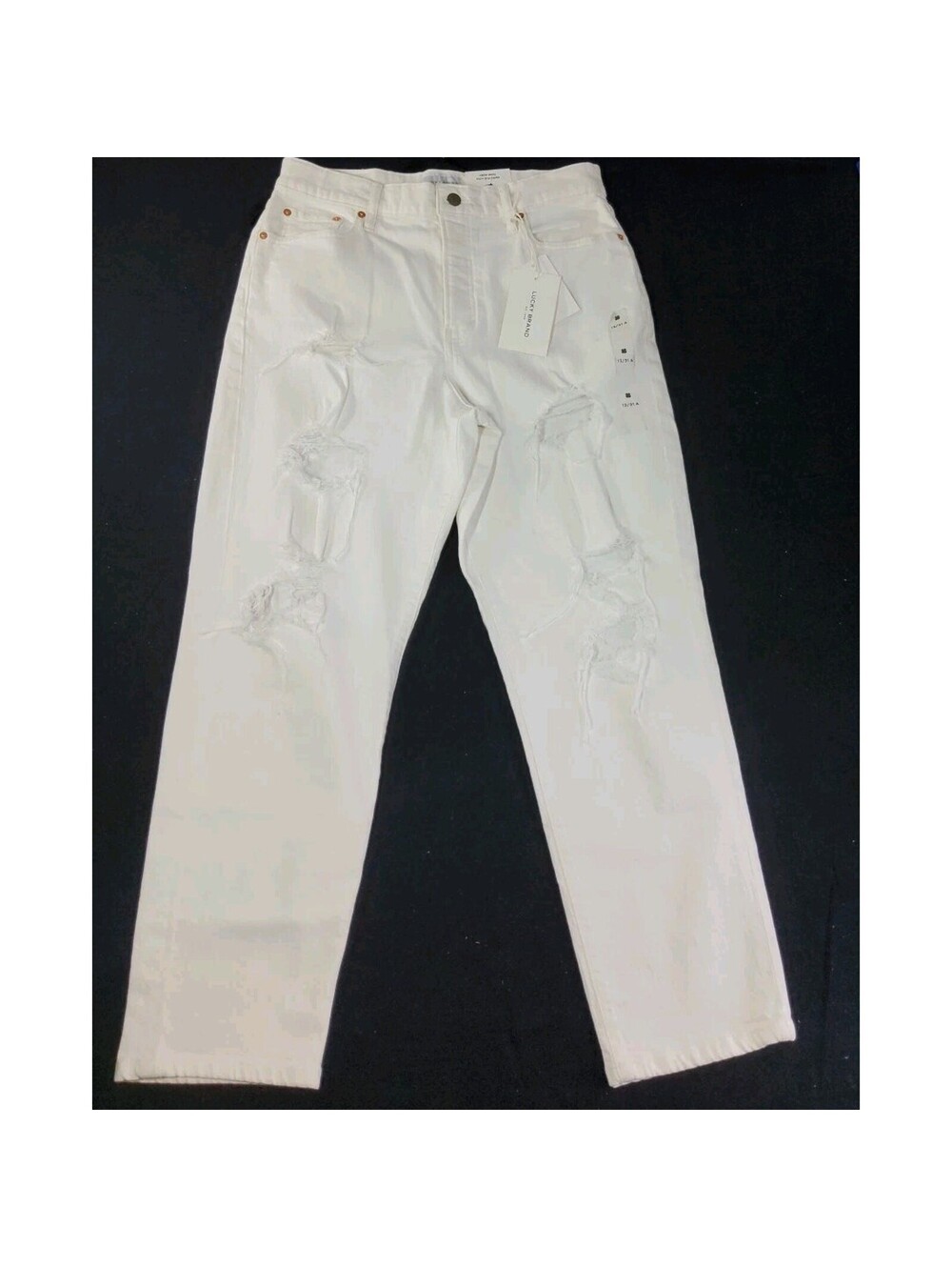 Lucky Brand Drew Mom High Rise Taper Distressed Jeans 12/31 A White NWT